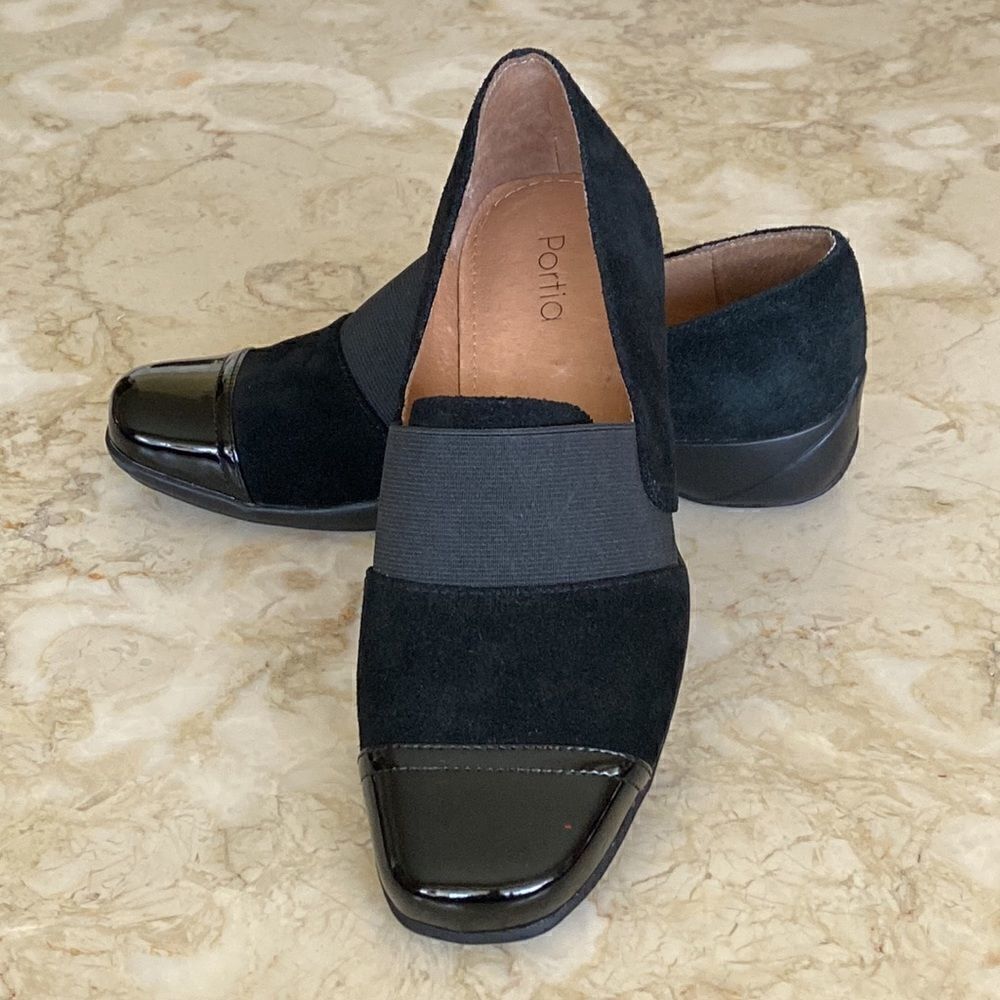 Portia Claudia Black Suede & Patent Leather Slip On Shoes